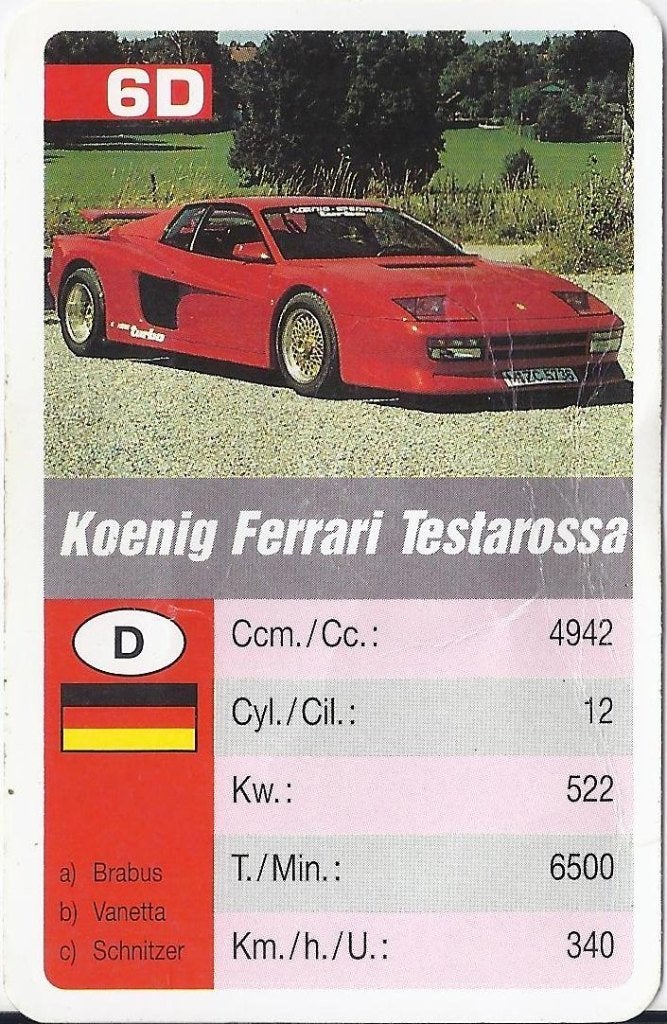 Kw3655 autokaartje koenig ferrari testarossa ( 6d), Ophalen of Verzenden, Zo goed als nieuw, Auto's