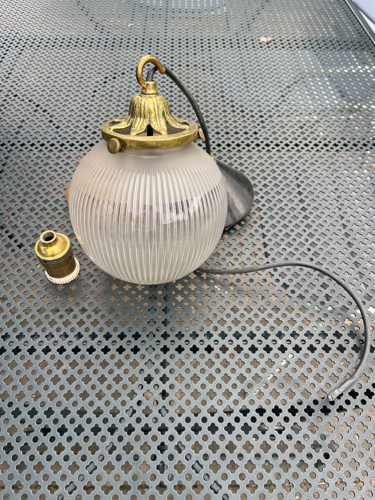 Antieke bol hanglamp - Vintage plafondlamp, Ophalen of Verzenden, Gebruikt