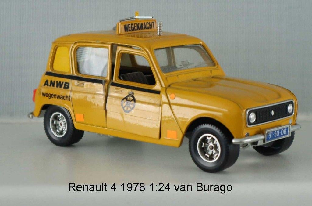 Renault 4 uit 1978 1:24 ANWB uitvoering, Ophalen of Verzenden, Zo goed als nieuw, Auto, Bburago
