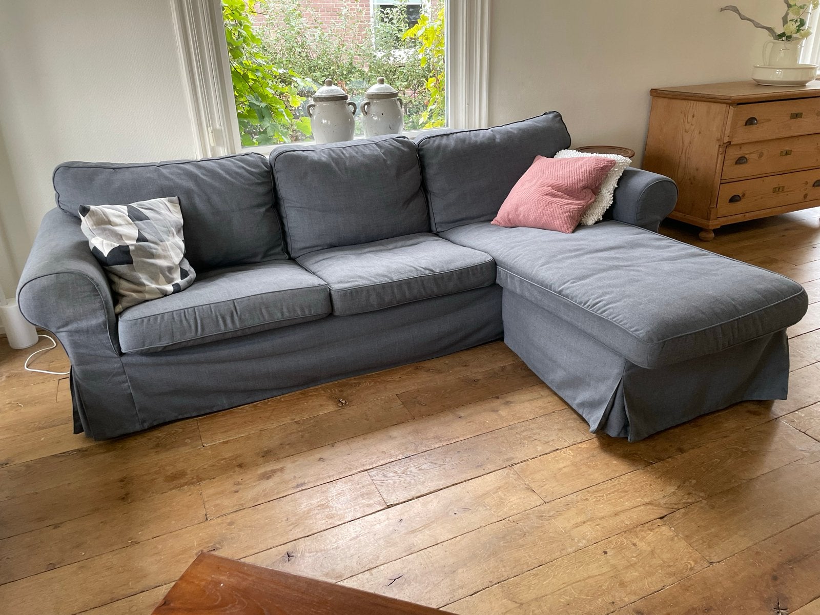 IKEA Ektorp 3-zitsbank met chaise longue, grijs, Huis en Inrichting, Banken | Bankstellen, Ophalen, 250 tot 300 cm, Gebruikt, Hoekbank