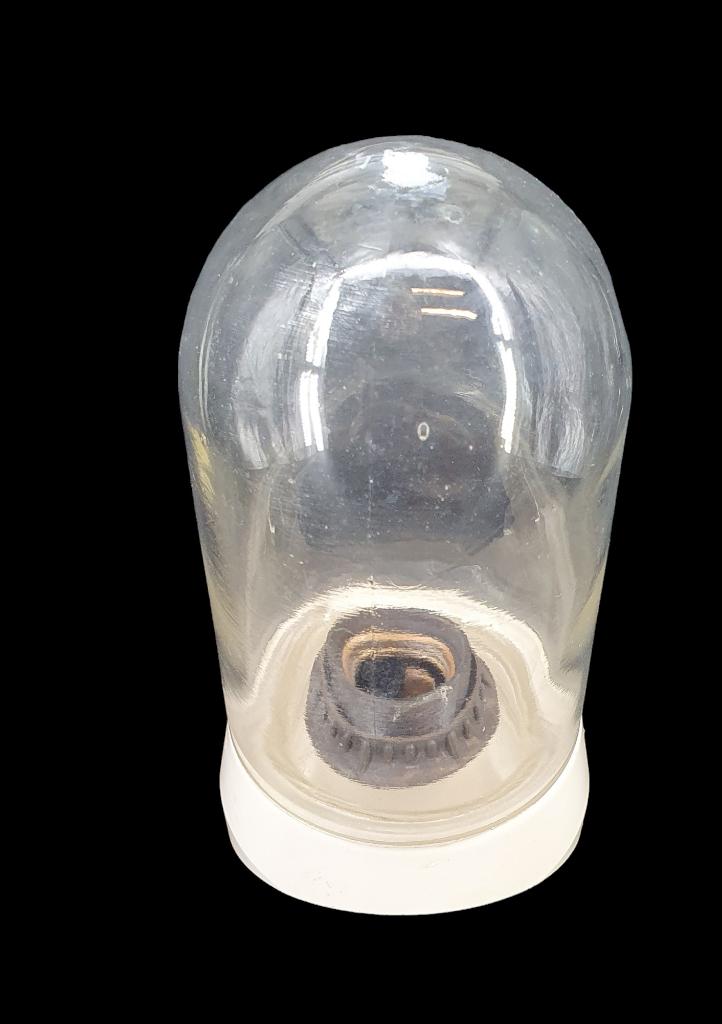 1900 Vintage glazen plafoniere met glazen stallamp lampenkap, Ophalen of Verzenden, Gebruikt