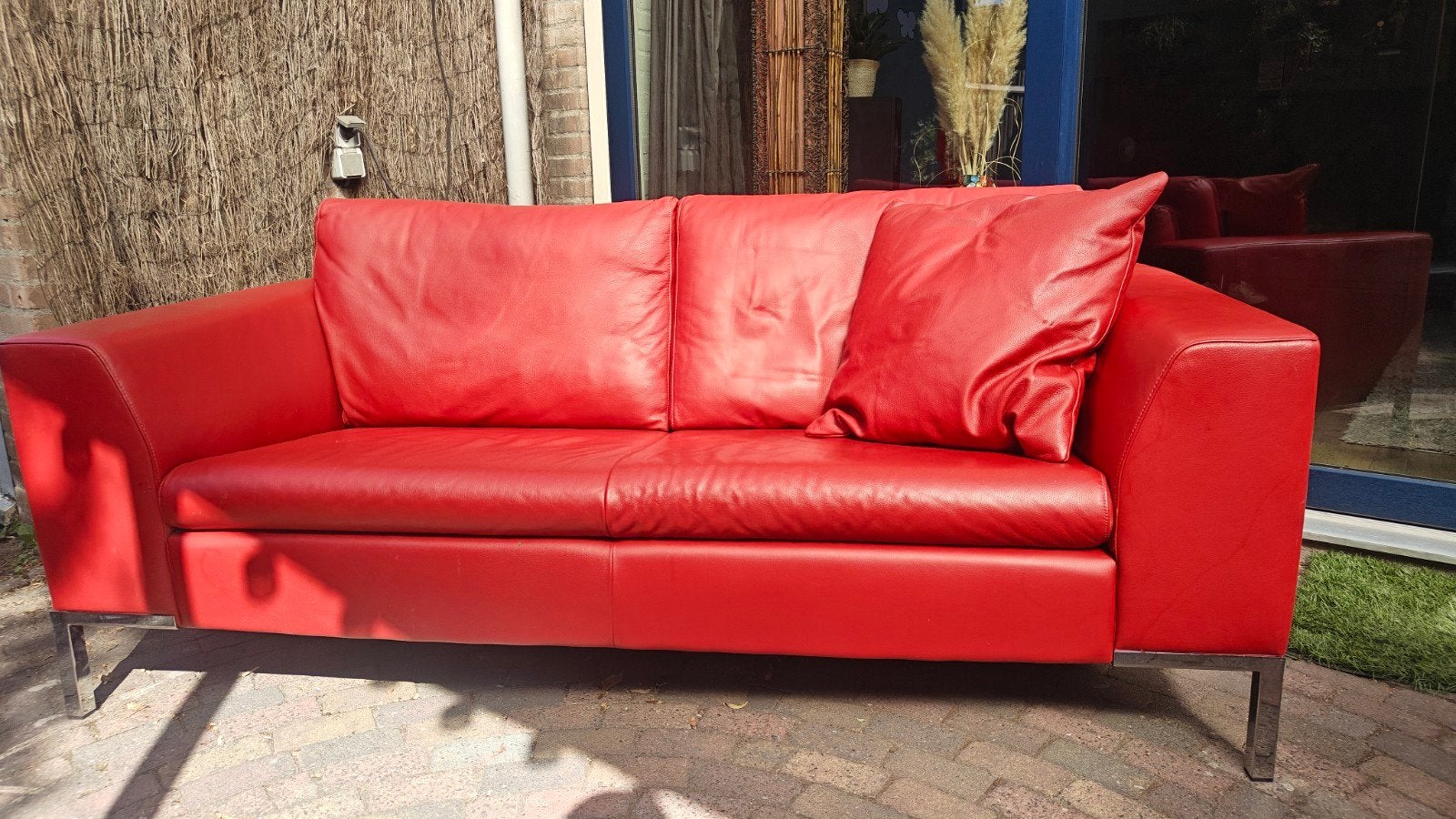 rood leren Montel bankje, Huis en Inrichting, Ophalen, Gebruikt, 150 tot 200 cm, Tweepersoons