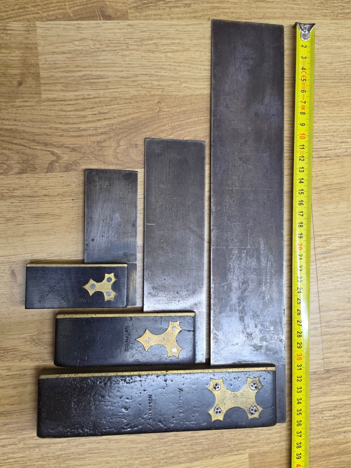 Antieke Engelse winkelhaak set, ebben/palissander, messing, Ophalen of Verzenden