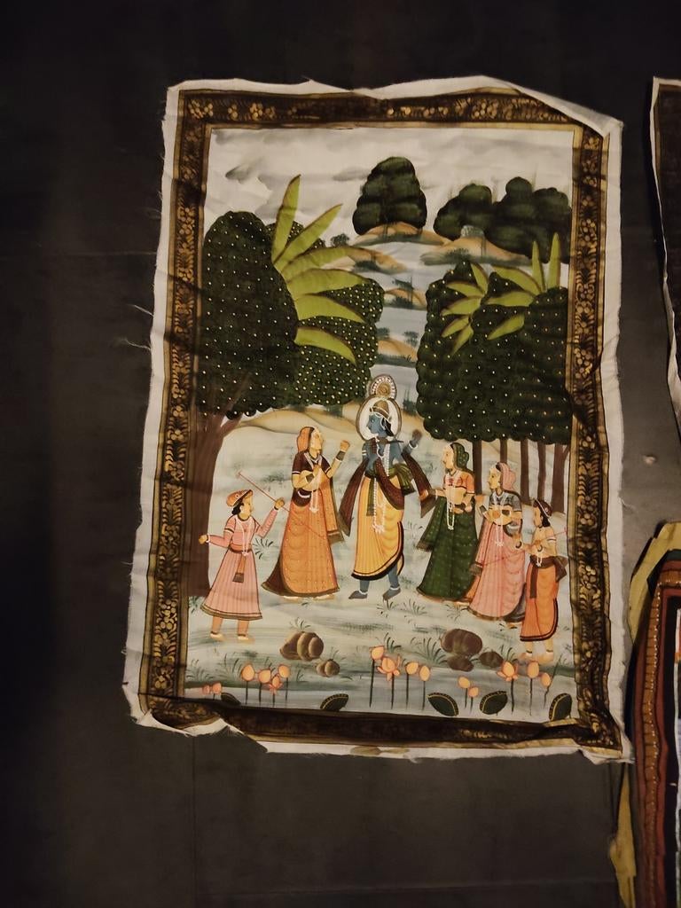 Handgeschilderd Indiaas doek met Krishna en gopi's, Antiek en Kunst, Kunst | Niet-Westerse kunst, Ophalen of Verzenden