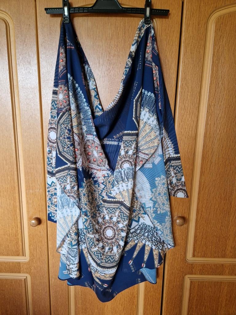Zomerse wikkelrok met kleurrijke print One Size, Blauw, Ophalen of Verzenden, Zo goed als nieuw, Onder de knie
