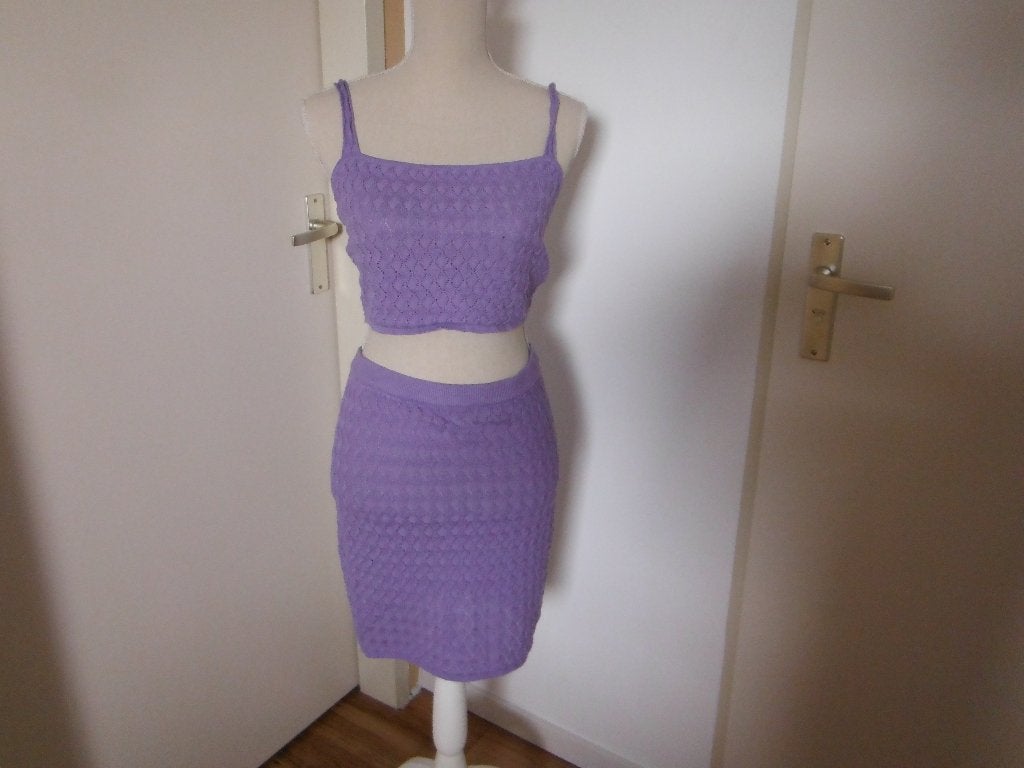 leuk opengewerkt lila rok met top, setje mt M, Kleding | Dames, Maat 38/40 (M), Verzenden, Paars, Zo goed als nieuw