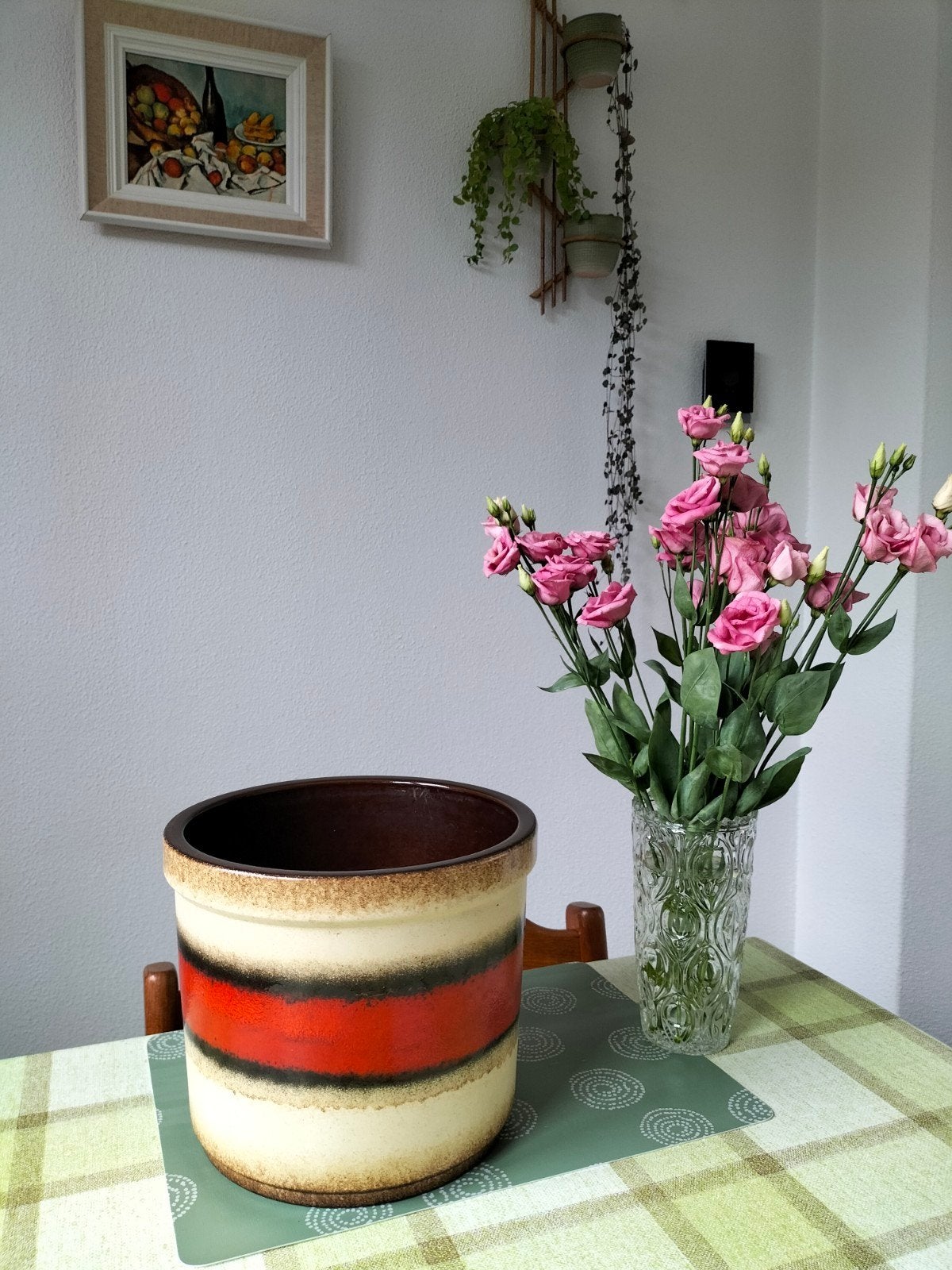 Vintage bloempot West Germany, rood/zwart/beige, Ophalen