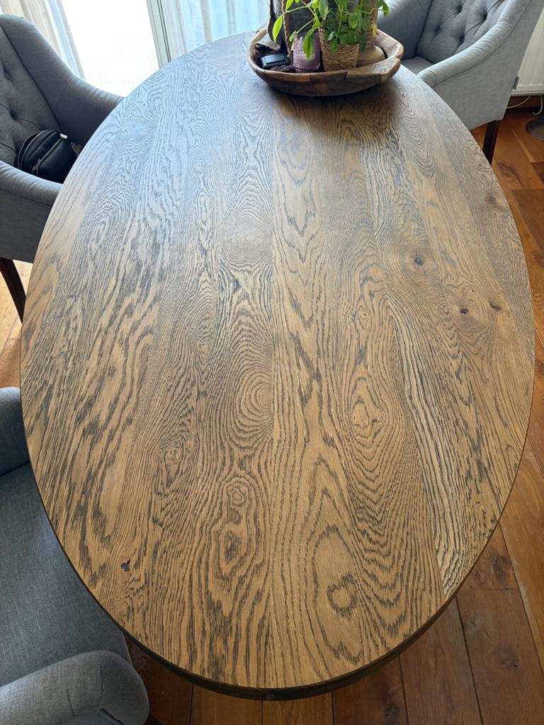Hele mooie eiken ovalen tafel met matrixpoot, Ophalen, 100 tot 150 cm, 200 cm of meer, Vijf personen of meer