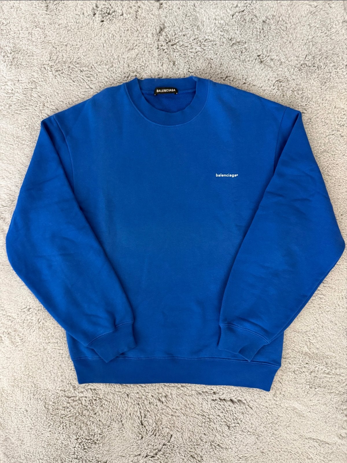 Balenciaga Blauwe Small Logo Sweatshirt XS Oversized, Ophalen of Verzenden, Zo goed als nieuw, Maat 46 (S) of kleiner, Blauw