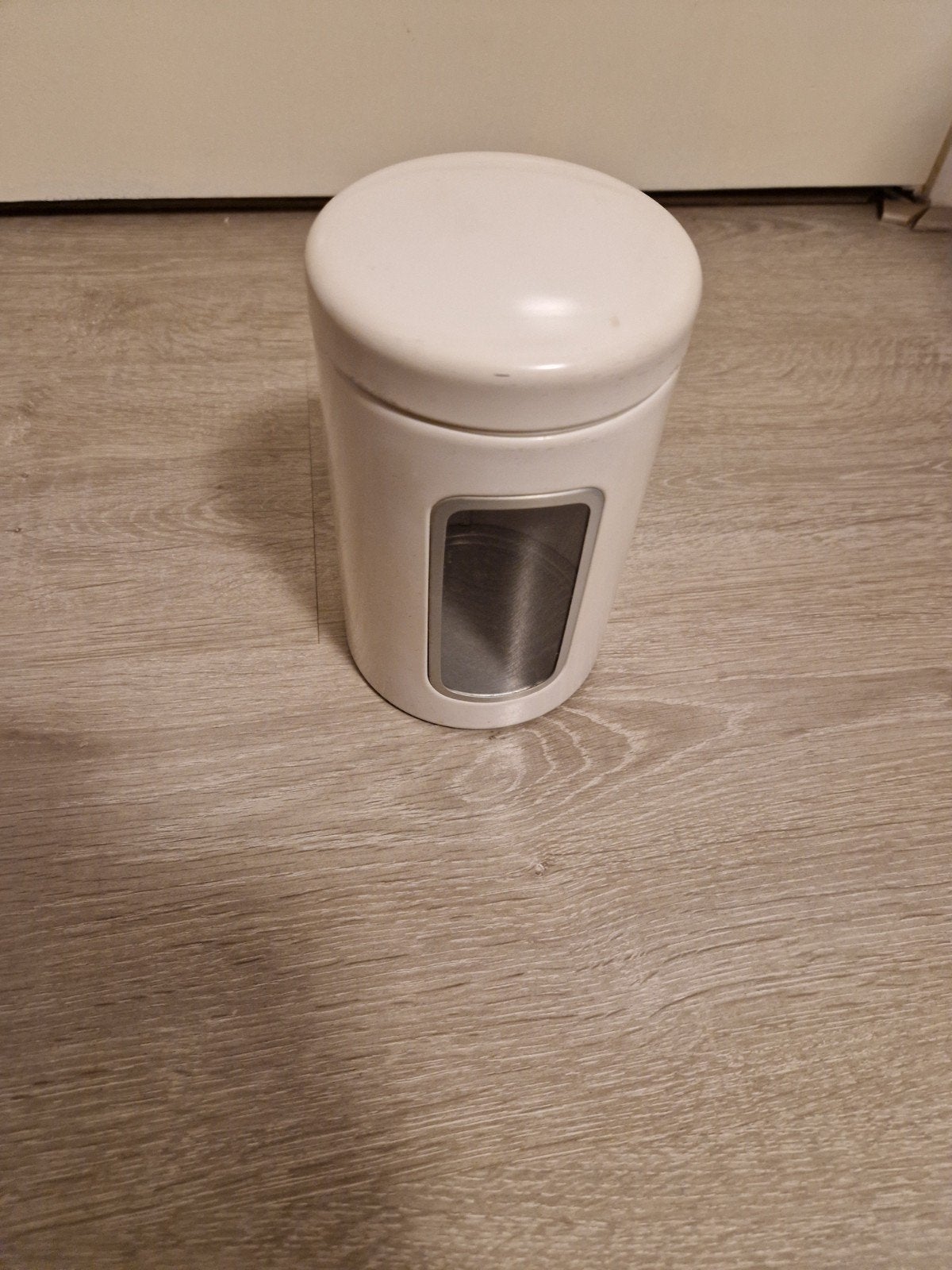 Witte voorraadpot met doorkijkvenster, merk: Brabantia, Gebruikt, Ophalen of Verzenden, Voorraadpot, Metaal