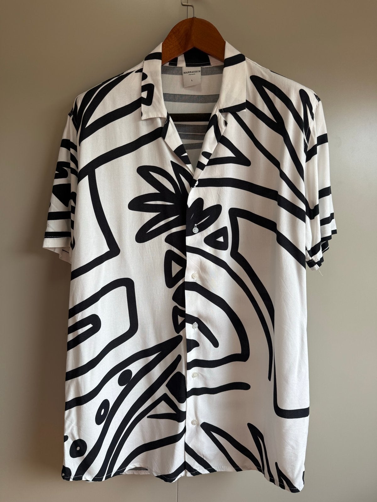 Marrakech Premium Zwart-Wit Abstract Overhemd Maat L, Ophalen of Verzenden, Zo goed als nieuw, Zwart, Halswijdte 41/42 (L)