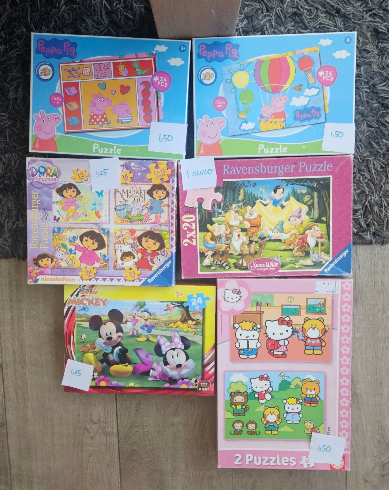 Diverse kinderpuzzels: Peppa Pig, Mickey, Dora, Sneeuwwitje, Kinderen en Baby's, Ophalen of Verzenden, 10 tot 50 stukjes, Gebruikt