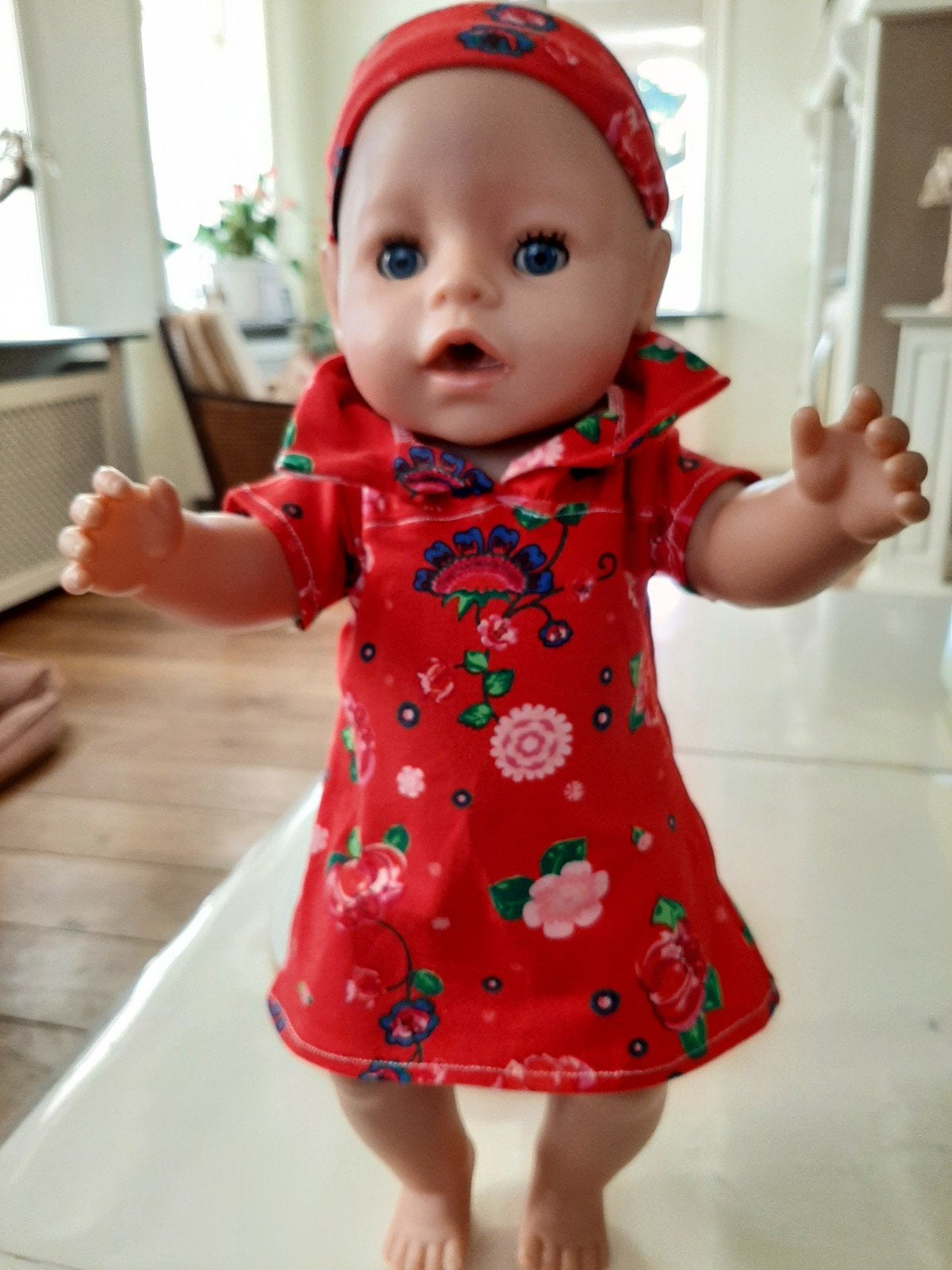 2 delig polo jurk haarband baby born pop 43cm, Ophalen of Verzenden, Nieuw, Babypop