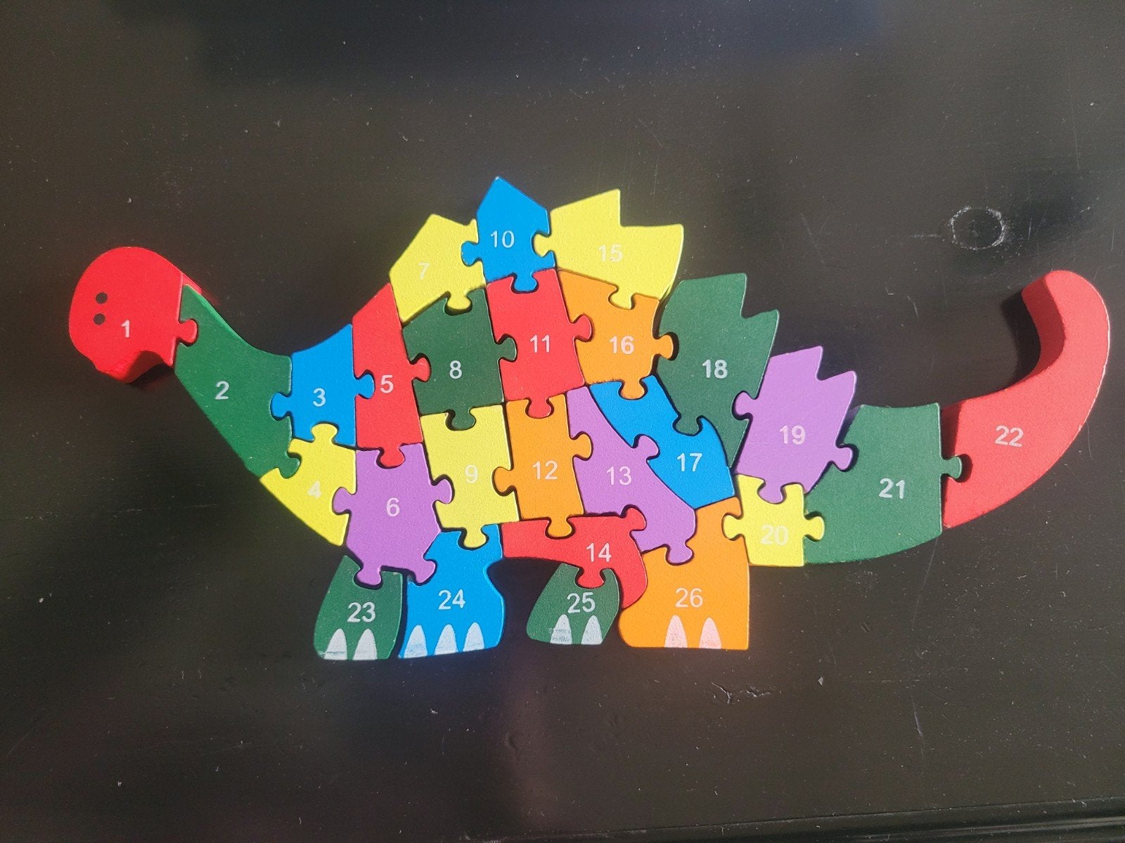 Houten Dinosaurus Puzzel met Nummers - Educatief Speelgoed, Ophalen, Meer dan 50 stukjes, Zo goed als nieuw, Van hout