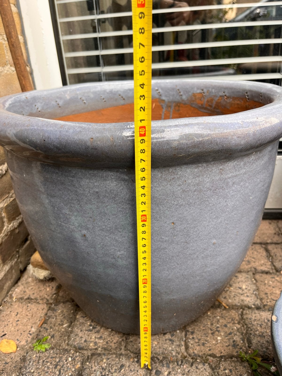 Blauwgrijze buitenpot - Hoogte 40cm, Diameter 45cm, Ophalen, Balkon, 40 cm of meer, Rond