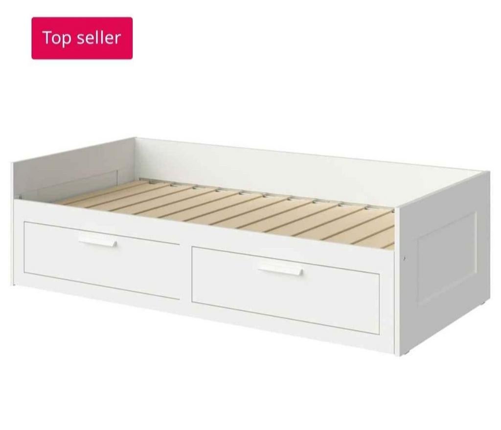 IKEA Brimnes Bedbank Wit - Eenpersoons met Opberglades, Huis en Inrichting, Slaapkamer | Bedden, Ophalen, Gebruikt, Eenpersoons