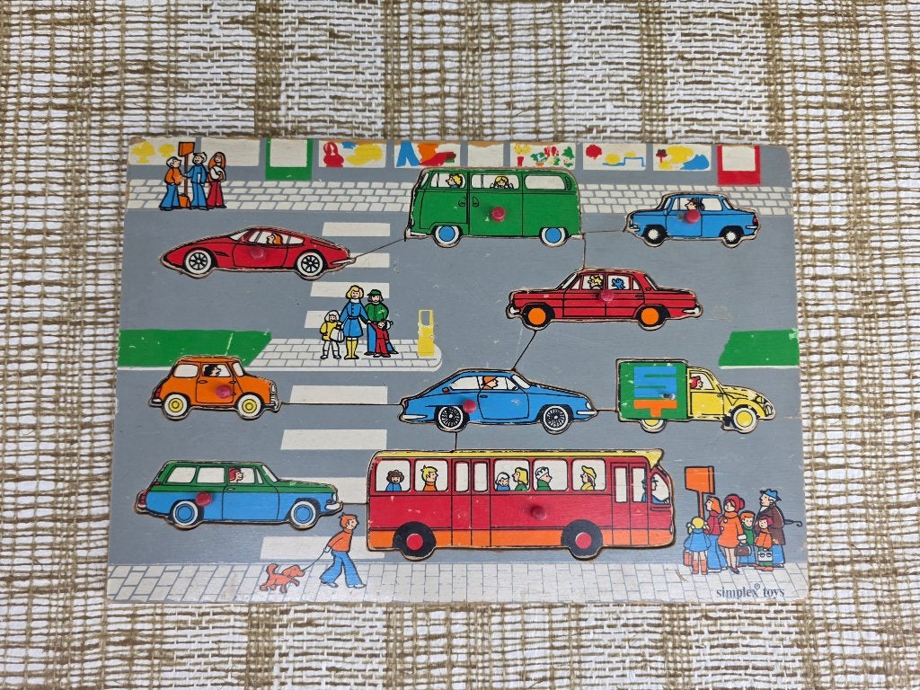 houten kinderpuzzel verkeer, auto bus vrachtwagen etc 30x20, Ophalen of Verzenden, Meer dan 50 stukjes, 6 maanden tot 2 jaar