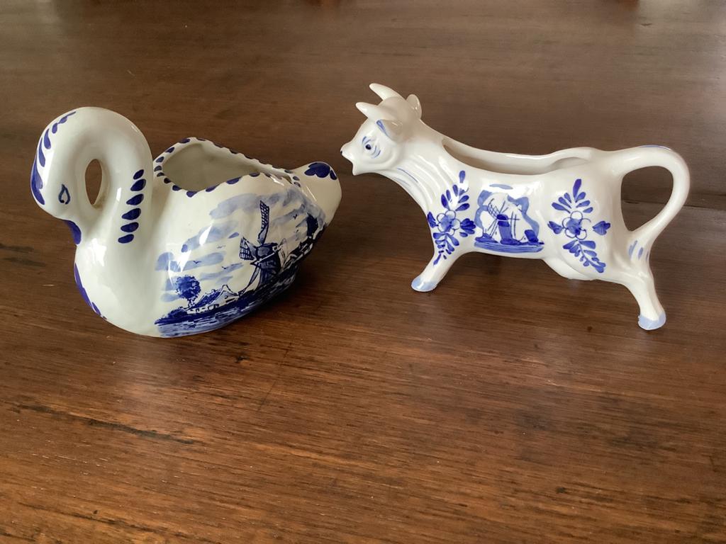 Delfts Blauw melk en suiker setje (zwaan en koe), Ophalen of Verzenden