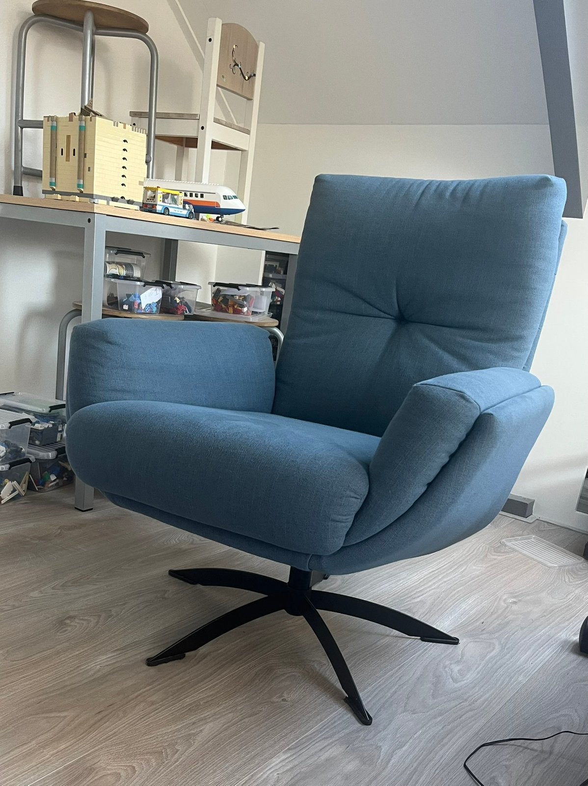 Nette petrol draai fauteuil, Huis en Inrichting, Ophalen, Zo goed als nieuw, Minder dan 75 cm, 50 tot 75 cm