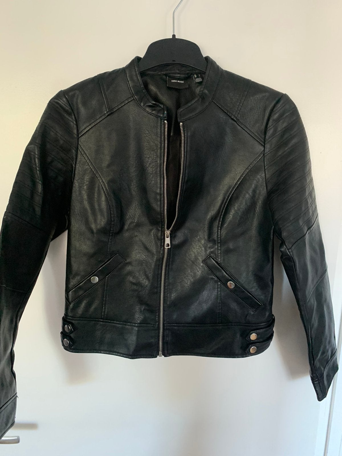 Zwart leer jasje vero moda maat L, Ophalen of Verzenden, Gedragen, Maat 38/40 (M), Zwart