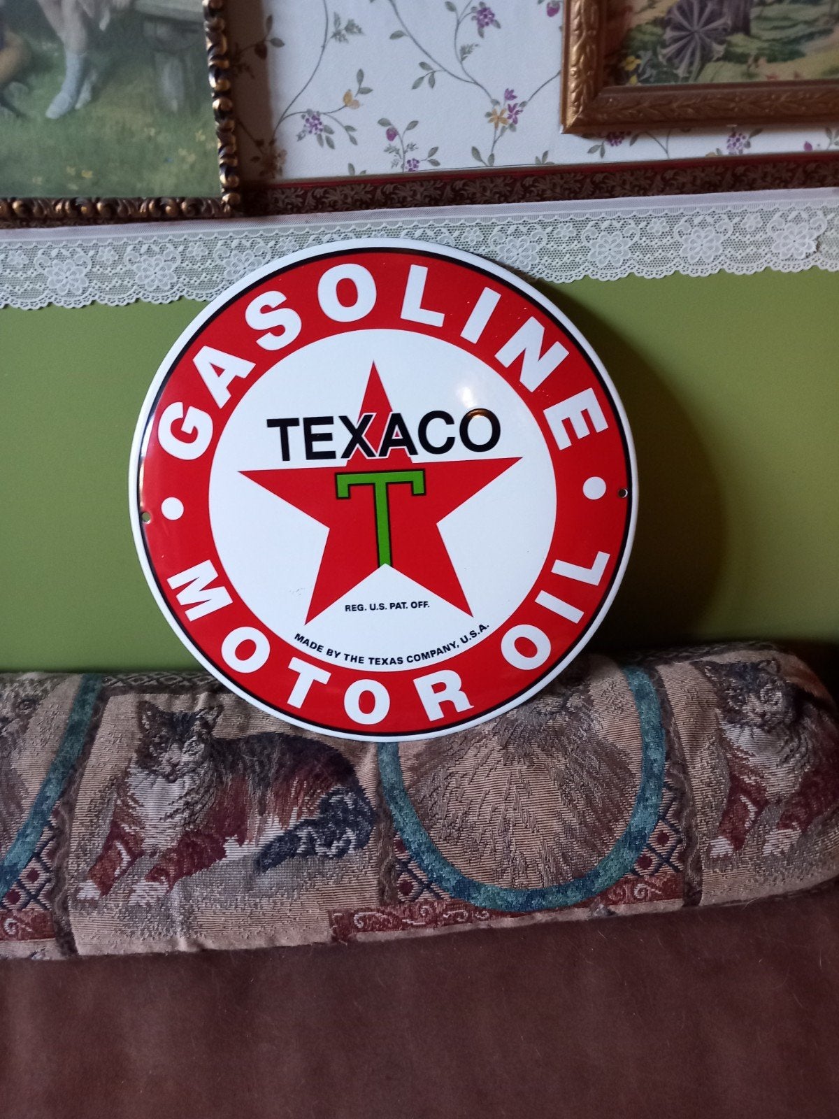super mooi emaile bord 30cm Texaco  motor oil, Ophalen of Verzenden, Reclamebord