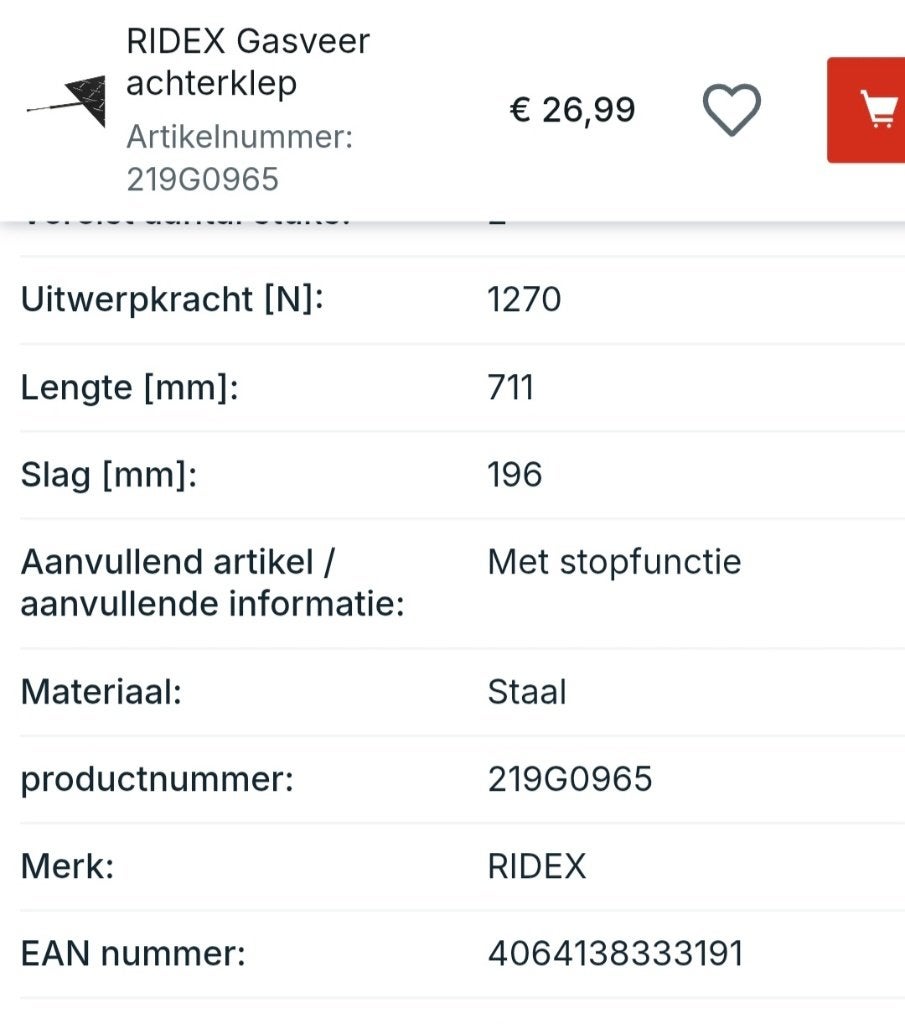 Ridex Gasveren Achterklep VW California T6, Ophalen of Verzenden, Nieuw, Volkswagen