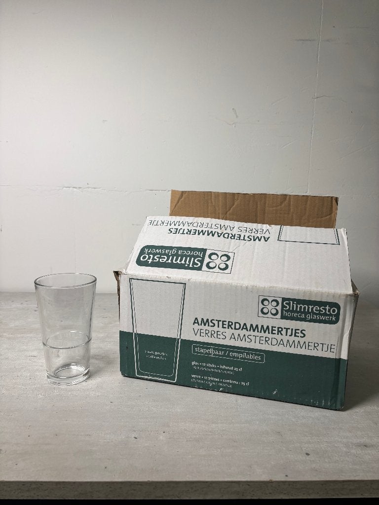 Amsterdammetjes bierglazen (25cl) - Set van 8 - Slimresto, Ophalen, Zo goed als nieuw, Bierglas
