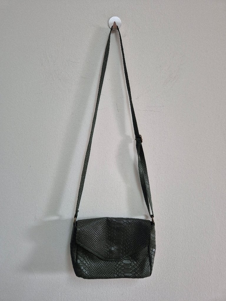 Tas41 - Donkergroen leren tasje (1), Ophalen of Verzenden, Bruin, Schoudertasje