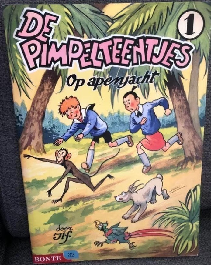 de pimpelteentjes op apenjacht door jif bonte 32 k2, Eén stripboek, Ophalen of Verzenden, Zo goed als nieuw