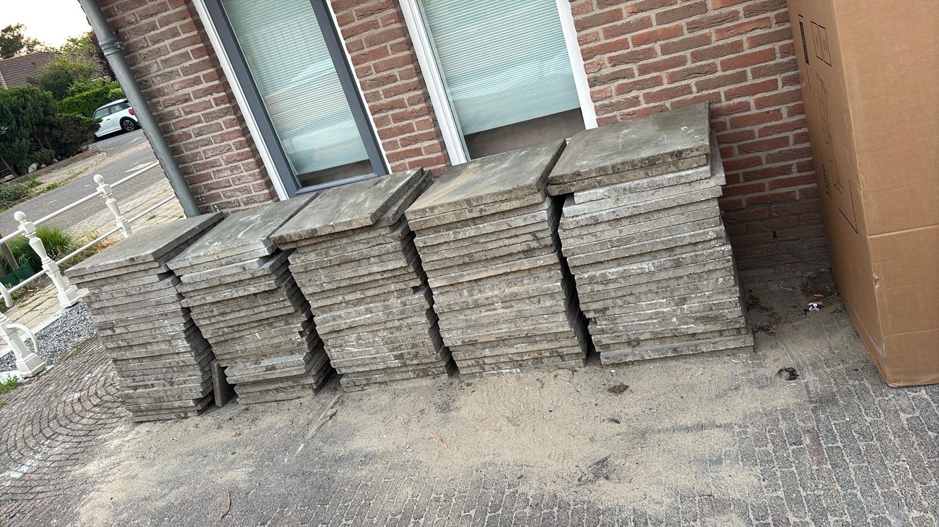 88 hele Terras Beton tegels 60x60x4 32m2, Ophalen, Gebruikt, 10 m² of meer, Beton