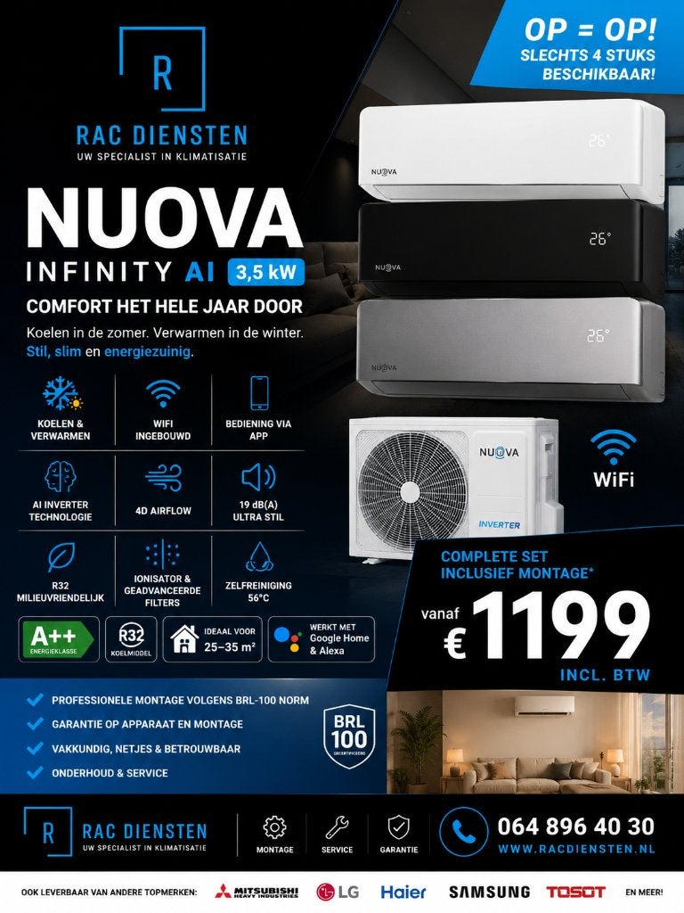 Nuova Infinity AI 3,5kw Airco, Witgoed en Apparatuur, Airco's, Ophalen, Koelen en Ontvochtigen, Timer, Nieuw