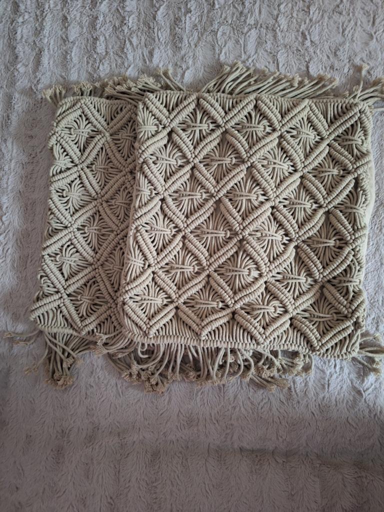 2 Macrame kussenhoezen groen, Ophalen of Verzenden, Zo goed als nieuw, Groen, Vierkant