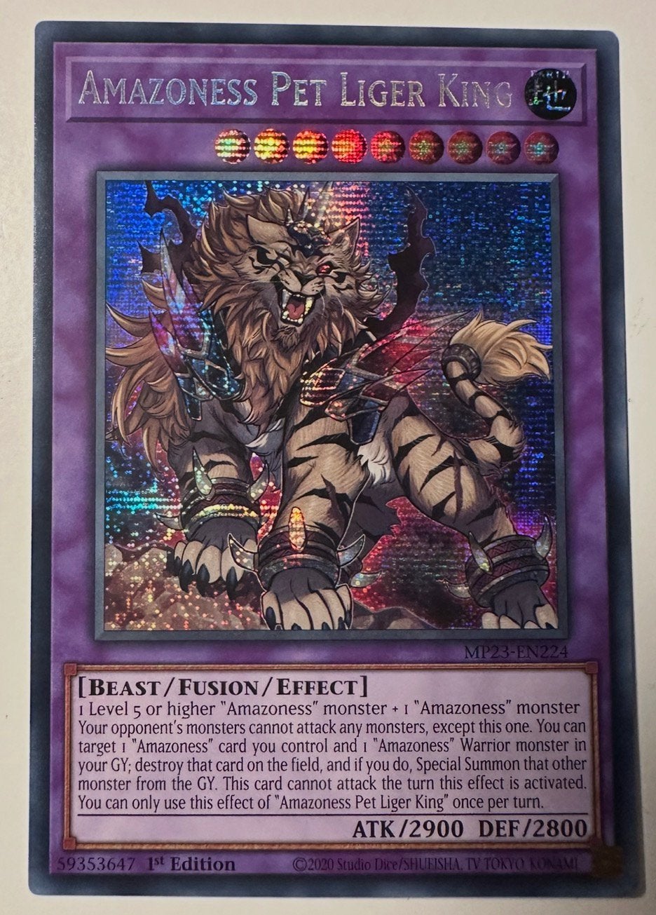 Yu-Gi-Oh! Amazoness Pet Liger King MP23 1st Edition !, Ophalen of Verzenden, Zo goed als nieuw, Losse kaart, Foil