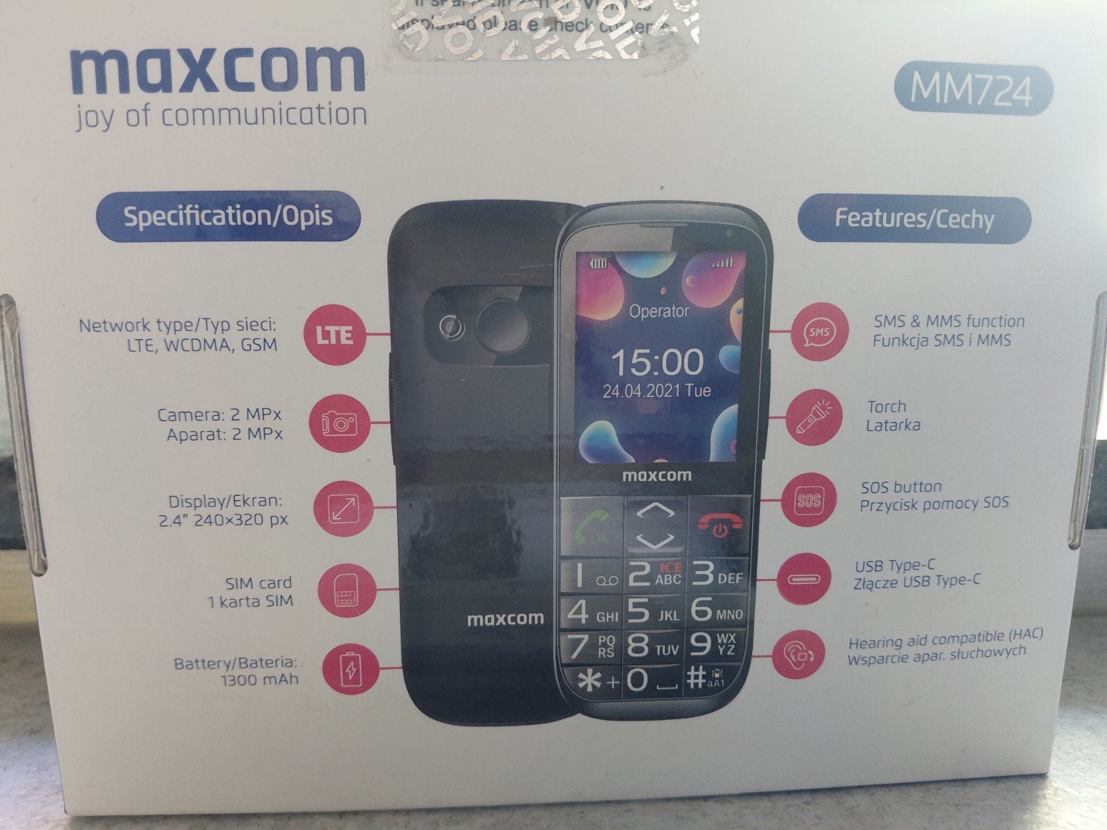 Maxcom MM724 Seniorentelefoon - Extra Volume, Gebruikt, Ophalen of Verzenden, Minder dan 3 megapixel, Klassiek of Candybar