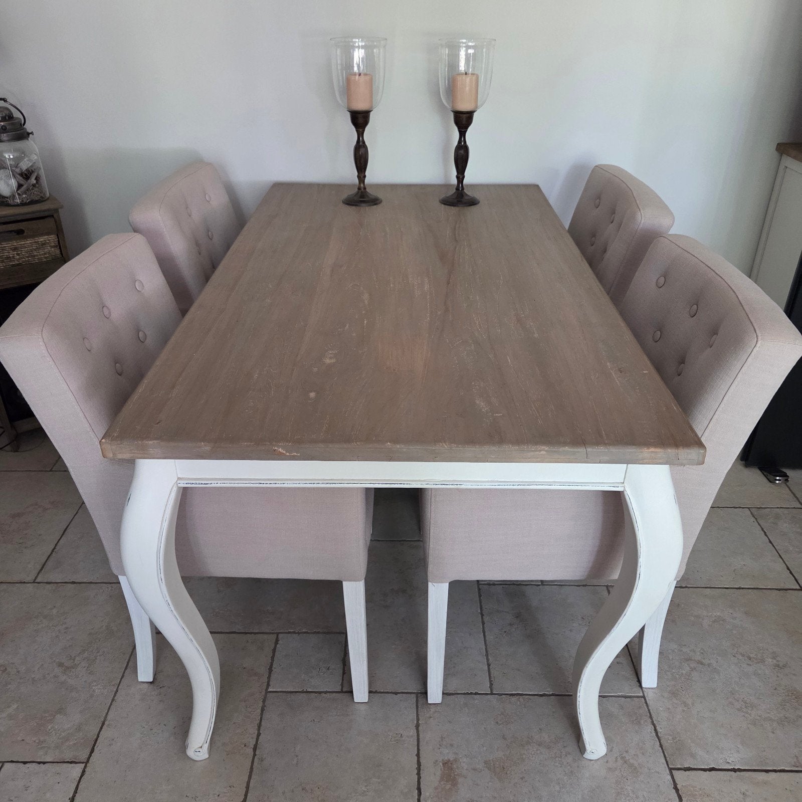 Eettafel teak met 4 stoelen, landelijke stijl, Ophalen, Teakhout, 50 tot 100 cm, Zo goed als nieuw
