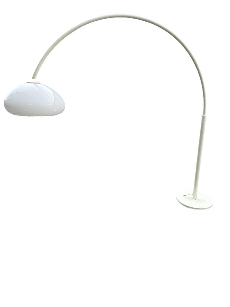 Vintage Gepo Booglamp - Witte Vloerlamp met Melkwitte Kap, Gebruikt, Ophalen of Verzenden, Gijpsvintage, 150 tot 200 cm