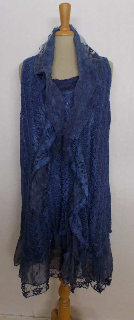 Blauwe kant look set van tuniek met sjaal van Paprika! 46, Verzenden, Zo goed als nieuw, Maat 46/48 (XL) of groter, Blauw