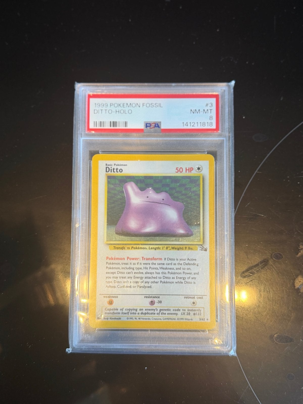 Pokémon Fossil Ditto Holo PSA 8 NM-MT 1999, Ophalen of Verzenden, Nieuw, Losse kaart, Foil