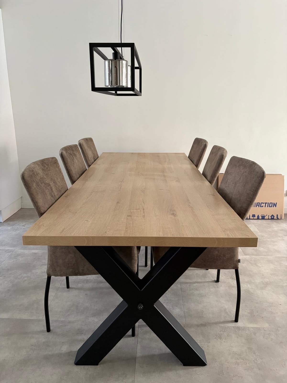Eettafel met 6 stoelen - Industrieel design, Ophalen, Zo goed als nieuw, 8 stoelen of meer