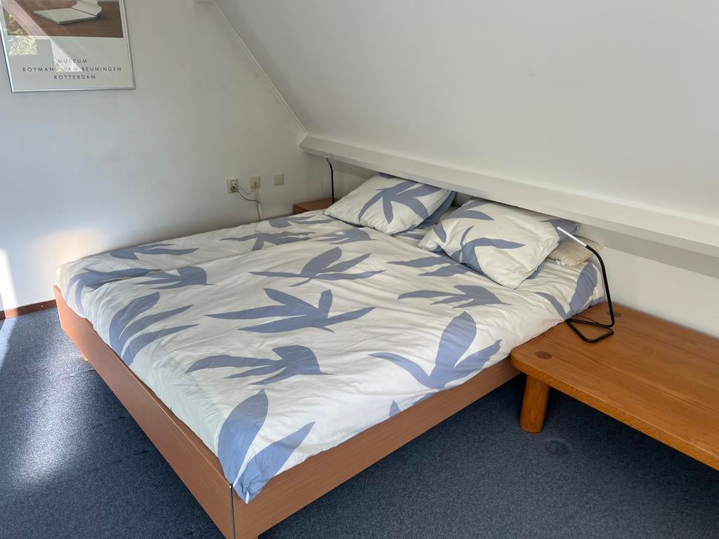 Tweepersoonsbed met lattenbodem en nachtkastjes, Huis en Inrichting, Slaapkamer | Bedden, Ophalen, Gebruikt, Bruin, Tweepersoons