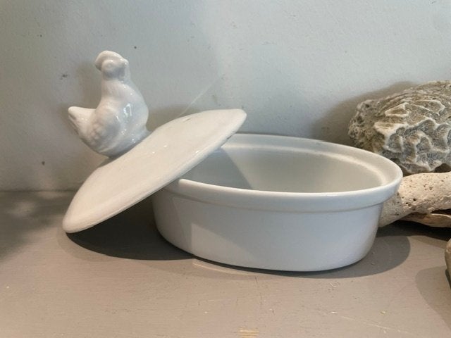 Vintage Franse terrine / pate pot. Wit porselein met kip., Ophalen, Overige merken, Overige stijlen, Porselein
