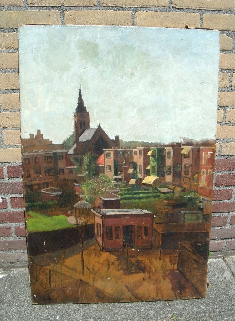 Robert Ives Browne (1866-1959) - Stadsgezicht - olieverf`, Antiek en Kunst, Ophalen
