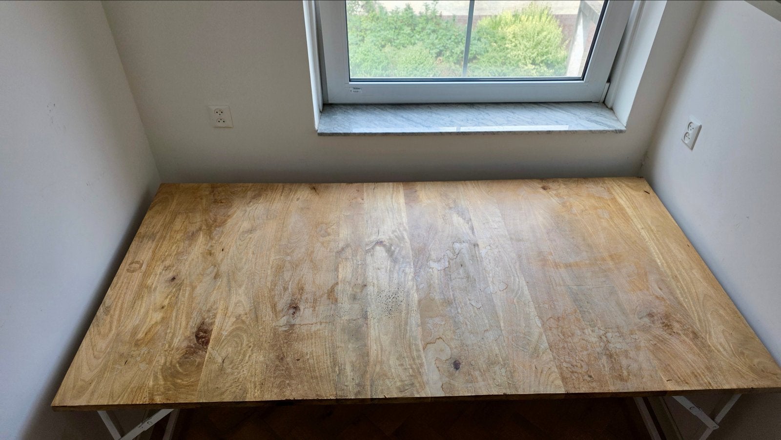 Opklapbare eettafel mangohout en ijzer 200x100 cm, Huis en Inrichting, Gebruikt, 100 tot 150 cm, 200 cm of meer, Ophalen of Verzenden