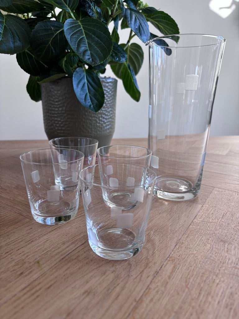 Kristallen karaf met 4 glaasjes - Tsjechisch design, Antiek en Kunst, Antiek | Glas en Kristal, Ophalen of Verzenden