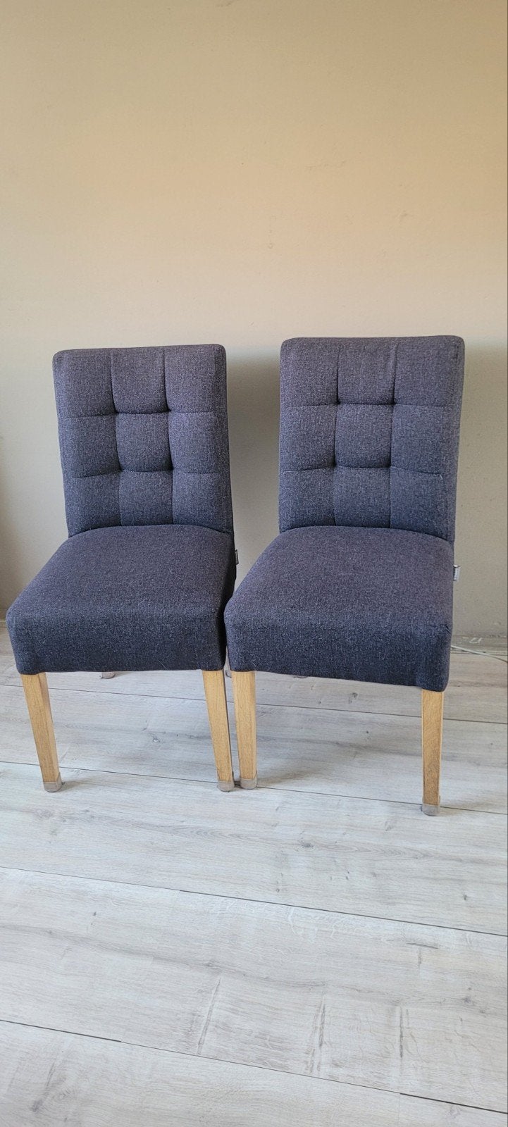 Set van 5 (+1)  eetkamerstoelen Woood, grijs stof, Ophalen, Gebruikt, Grijs, Vijf, Zes of meer stoelen