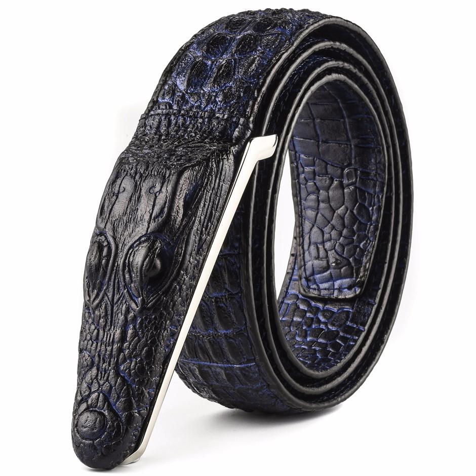 Zwarte blauwe krokodil heren riem / luxe krokodillen mannen, Kleding | Heren, Riemen en Ceinturen, Verzenden, Nieuw, Overige kleuren