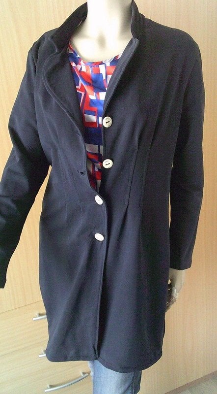 Blauw lang sweatvest/jasje in hippe style L, Kleding | Dames, Verzenden, Gedragen, Maat 42/44 (L), Blauw