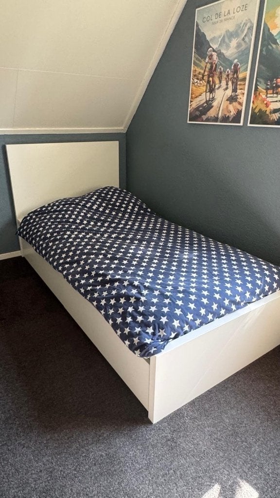 Mooi wit 1 persoonsbed met lades, IKEA Malm, Ophalen, Gebruikt, 90 cm, Eenpersoons