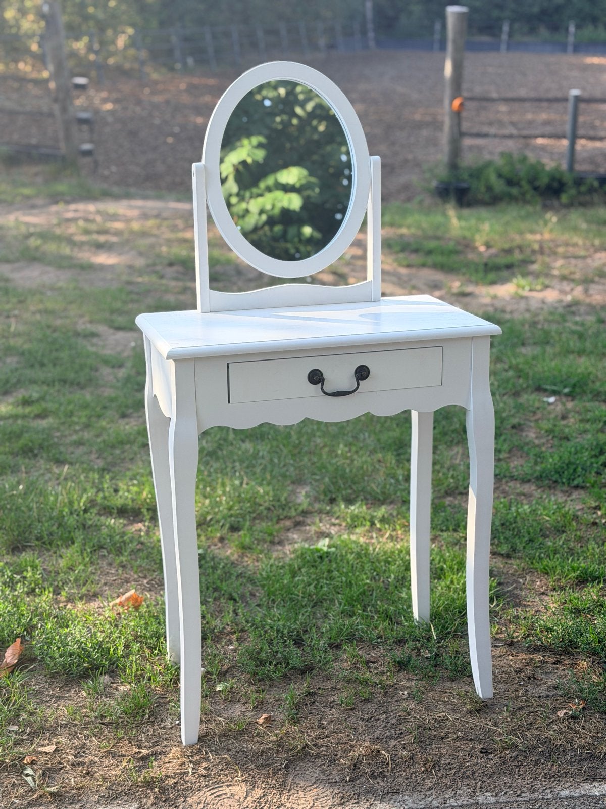 Witte kaptafel met spiegel en lade, Ophalen, Gebruikt, 100 tot 150 cm, 50 tot 100 cm