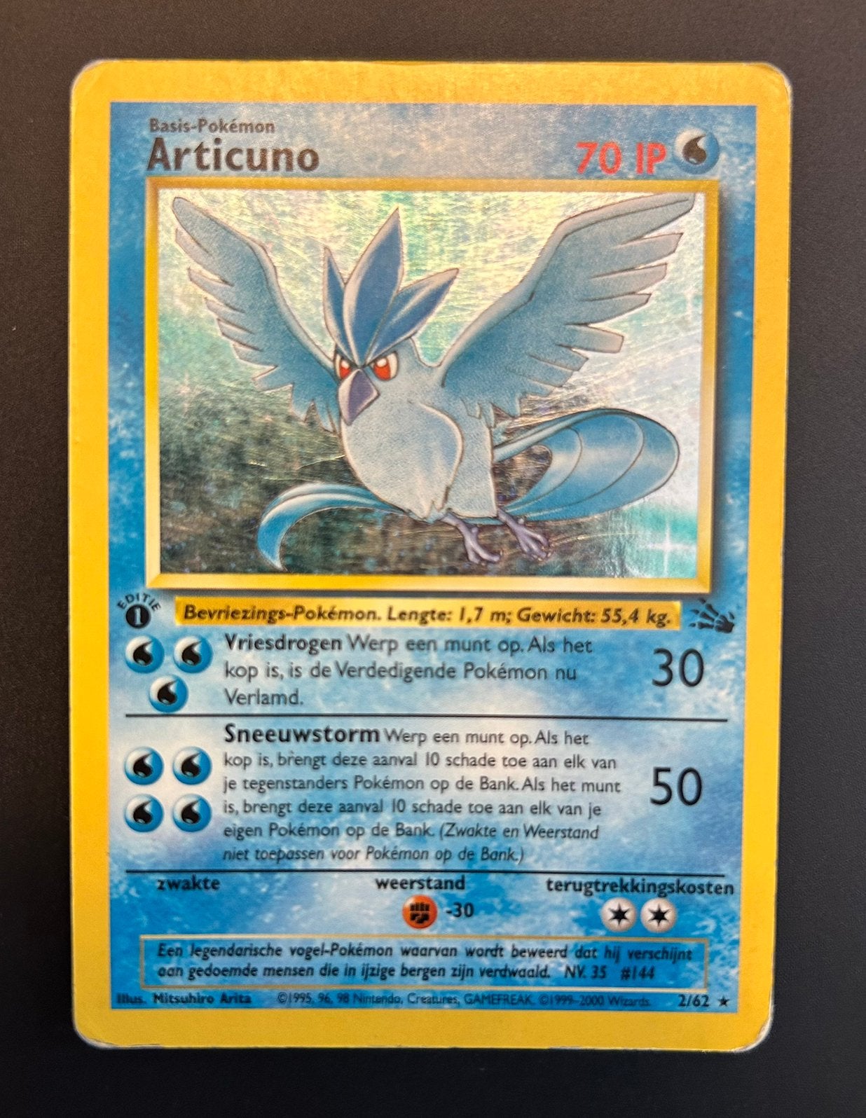 Pokémon Kaart Articuno 1st Edition Holo 2/62 Fossil, Ophalen of Verzenden, Gebruikt, Losse kaart